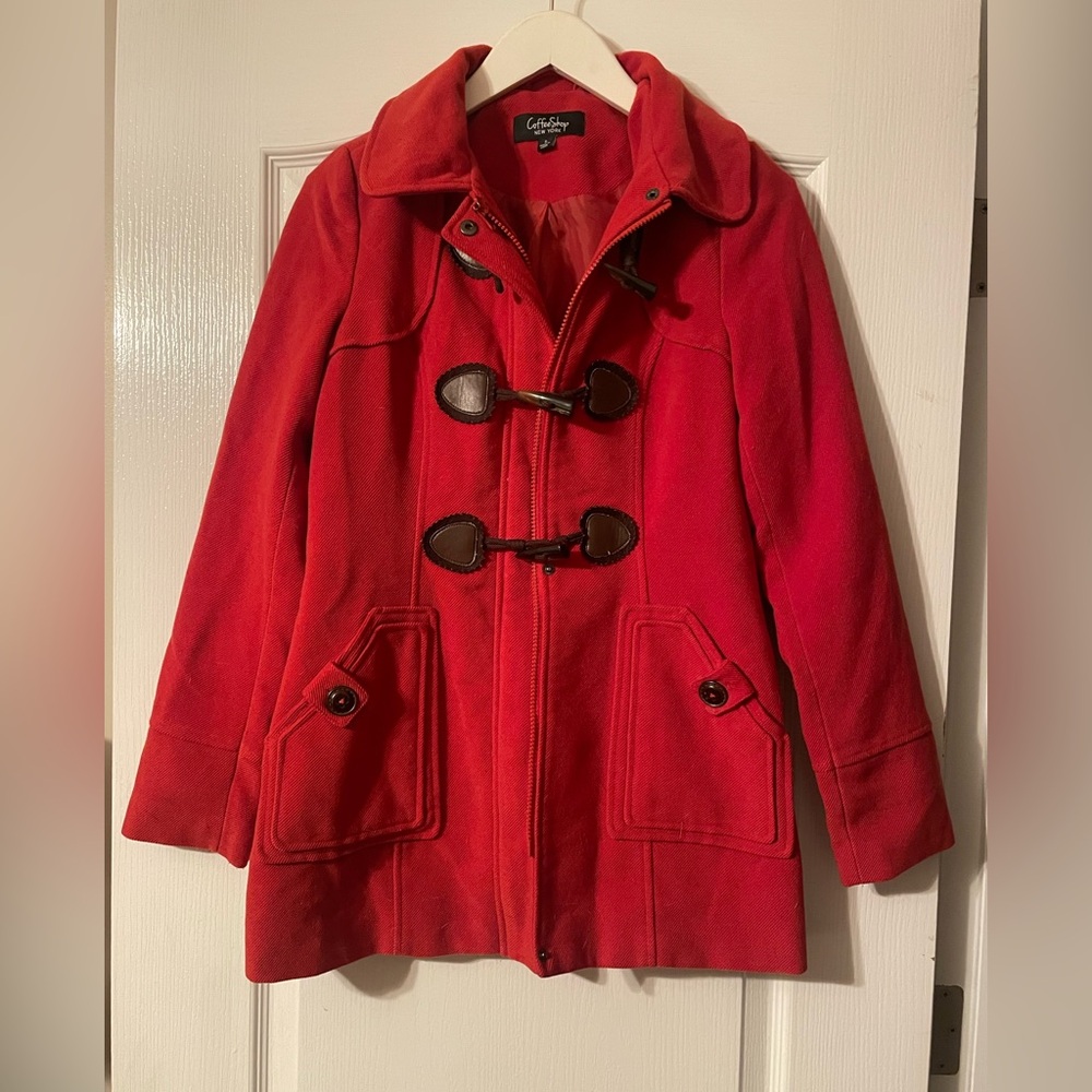 Coffee Shop Red Toggle Pea Coat